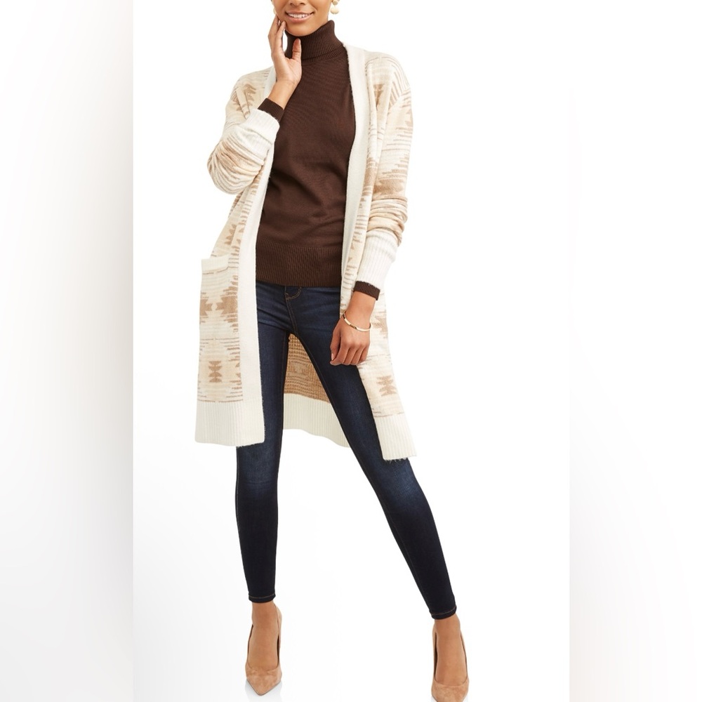 Women's Aztec Cream and Brown Sweater Cardigan